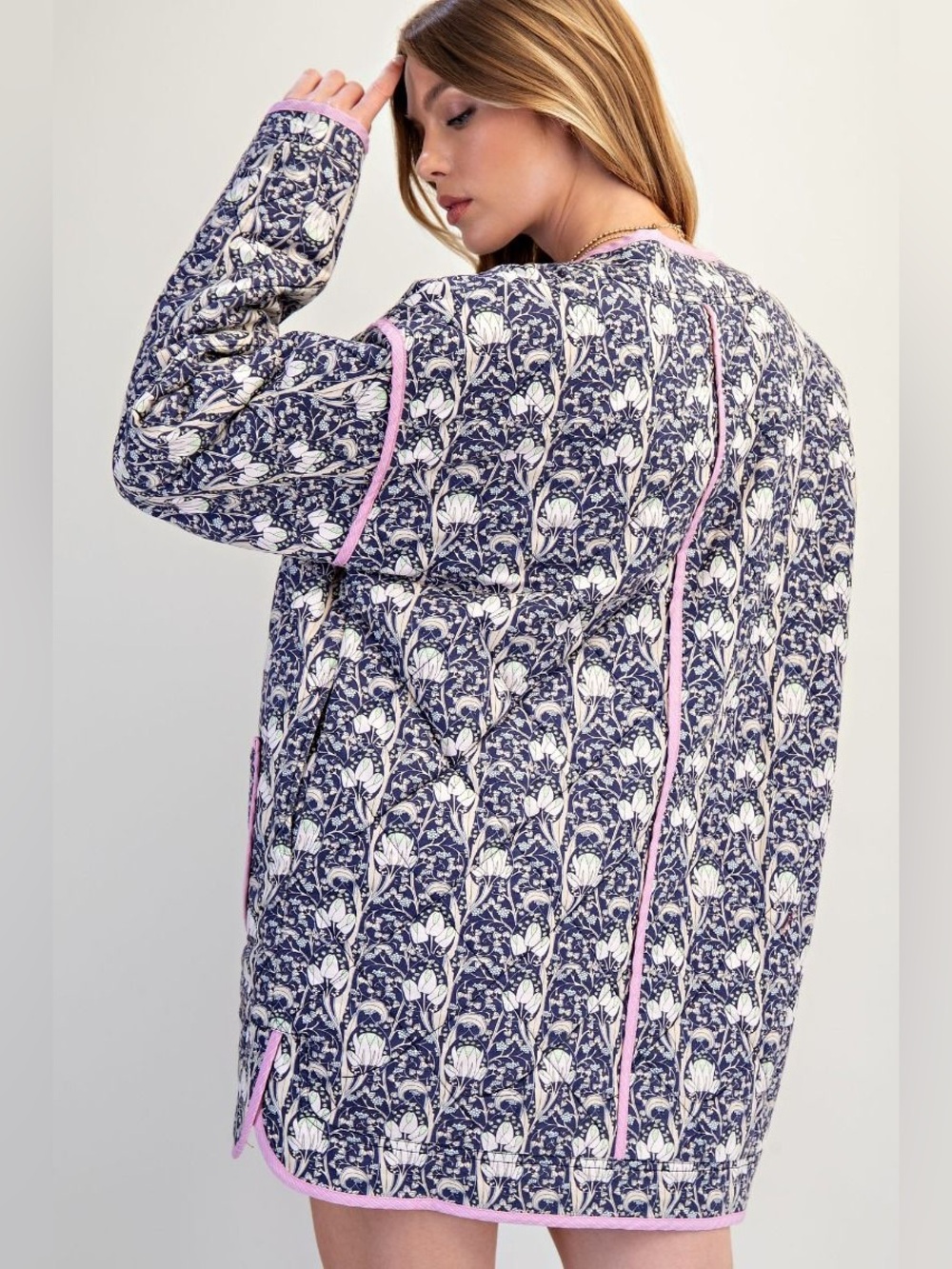 Easel Blueberry Cotton Print Quilted Jacket - Picture 4 of 4